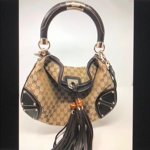 Gucci Logo Canvas Leather Babouska Indy Bag